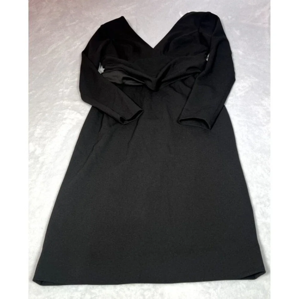 Dress The Population Dress‎ Womens S Small Black Long Sleeve V Neck Midi Sheath